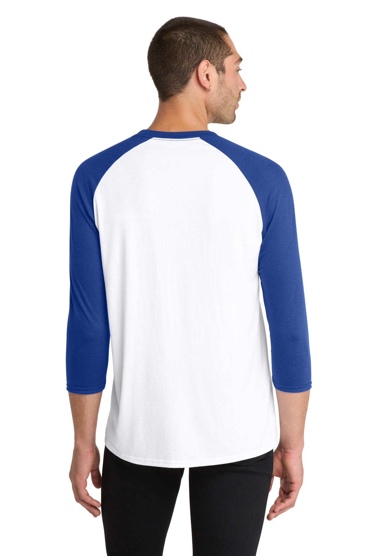 Custom Embroidered District T-Shirts  in Deep Royal/ White