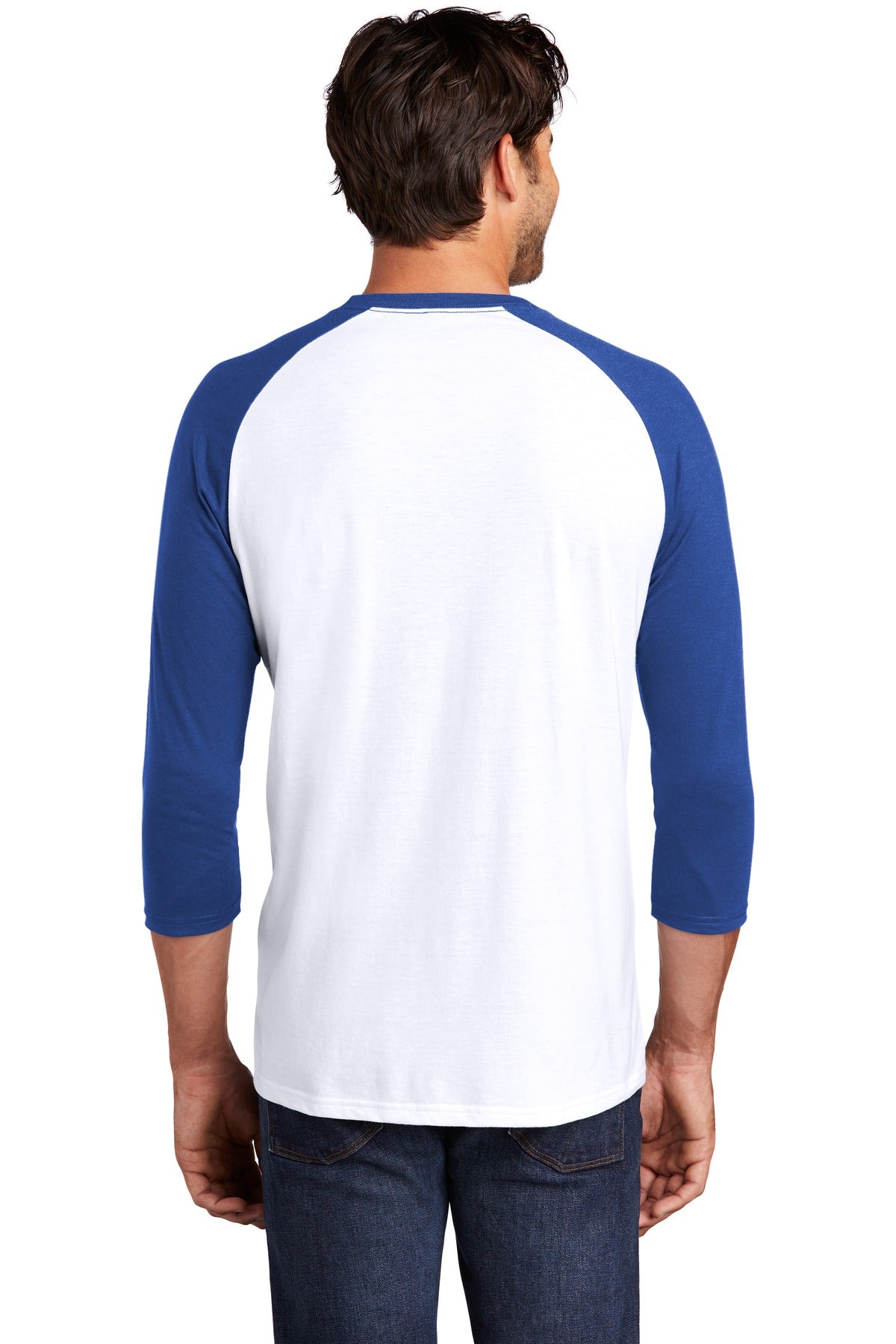 Custom Embroidered District  Perfect Tri 3/4-Sleeve Raglan. DM136,Deep Royal/ White