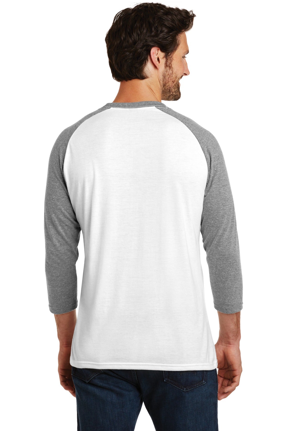 Custom Embroidered District  Perfect Tri 3/4-Sleeve Raglan. DM136,Grey Frost/ White