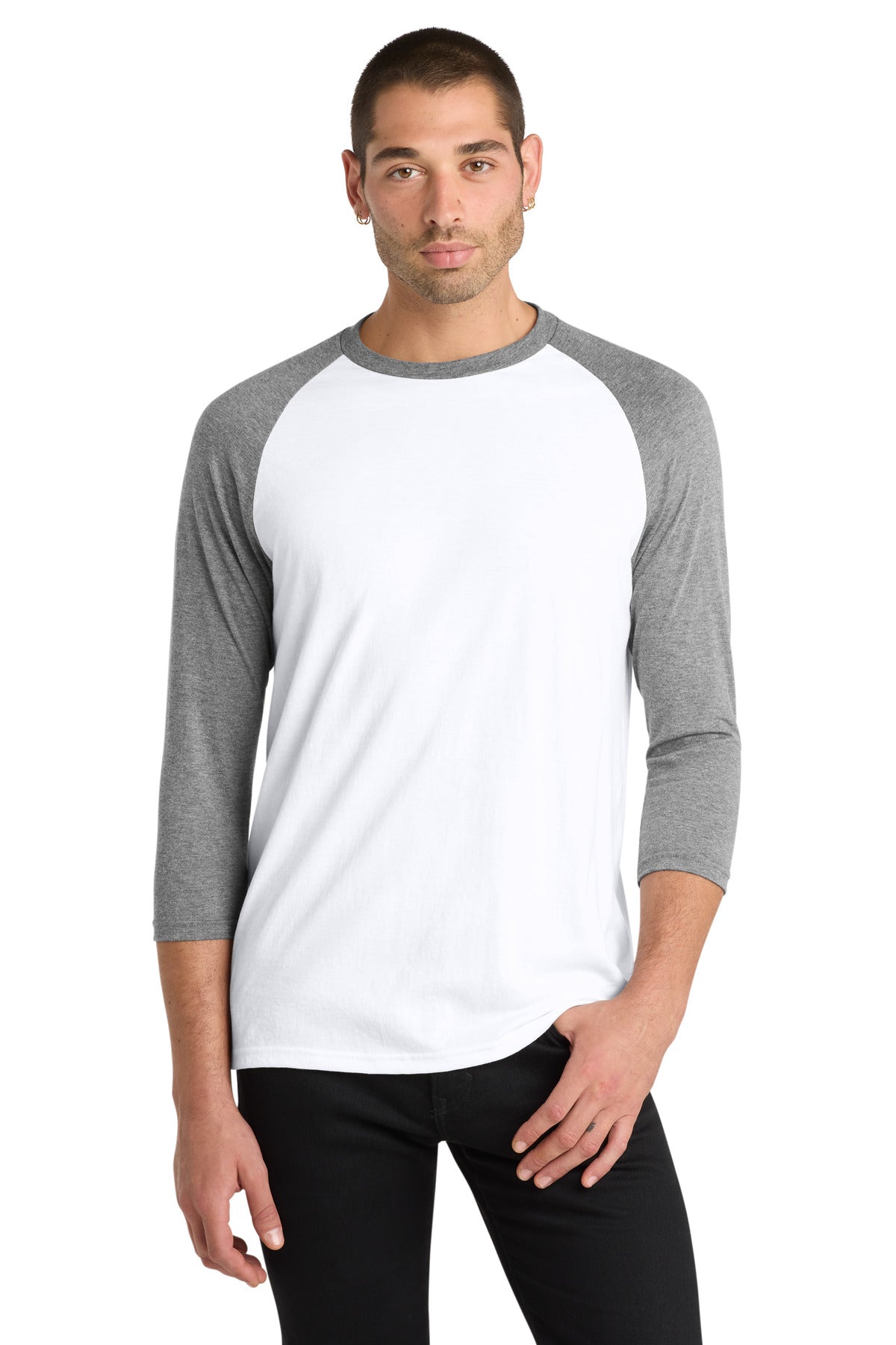 Custom Embroidered District T-Shirts  in Grey Frost/ White