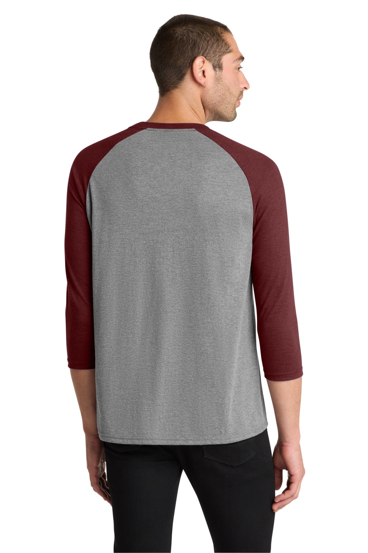 Custom Embroidered District T-Shirts  in Maroon Frost/ Grey Frost