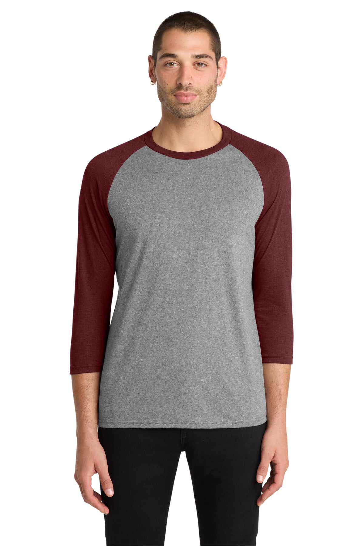 Custom Embroidered District T-Shirts  in Maroon Frost/ Grey Frost