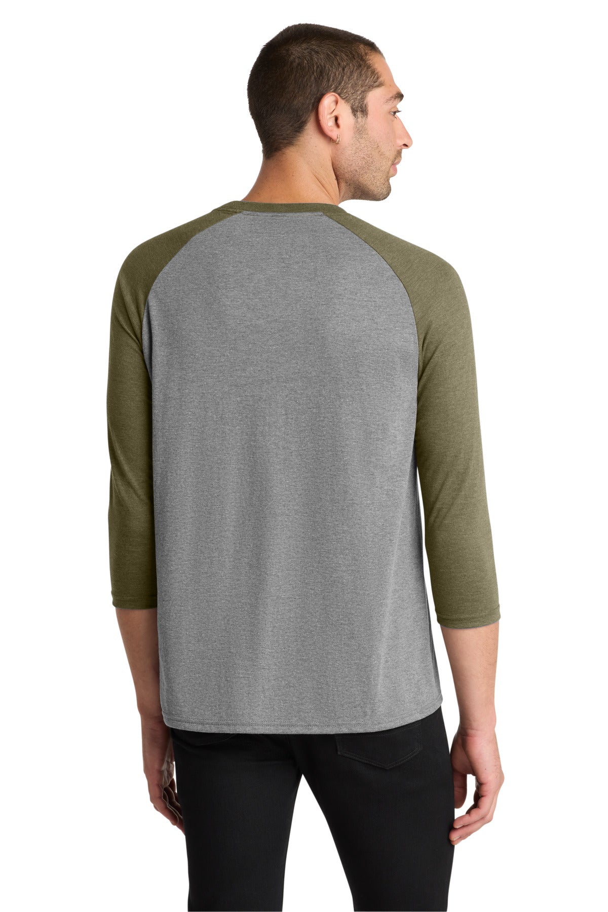 Custom Embroidered District T-Shirts  in Military Green Frost/ Grey Frost