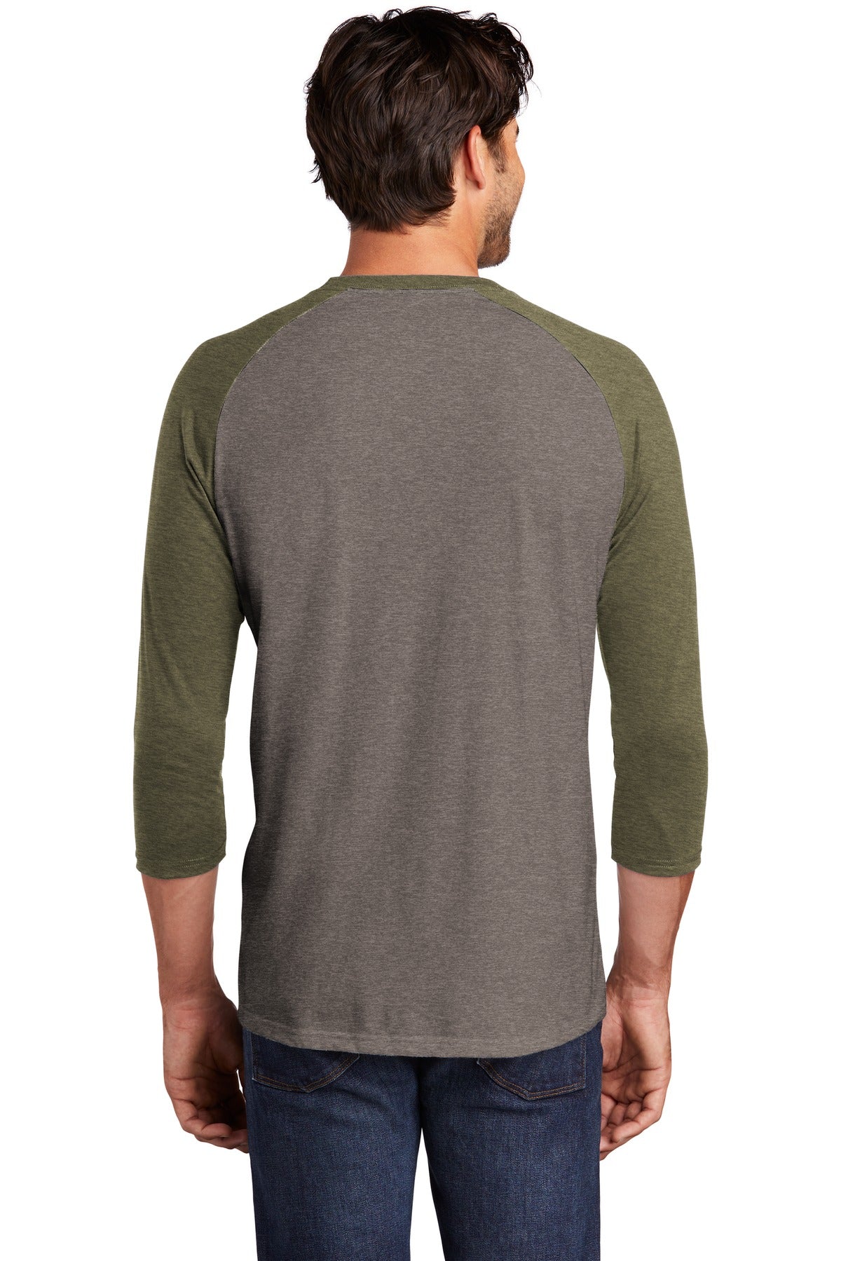 Custom Embroidered District  Perfect Tri 3/4-Sleeve Raglan. DM136,Military Green Frost/ Grey Frost
