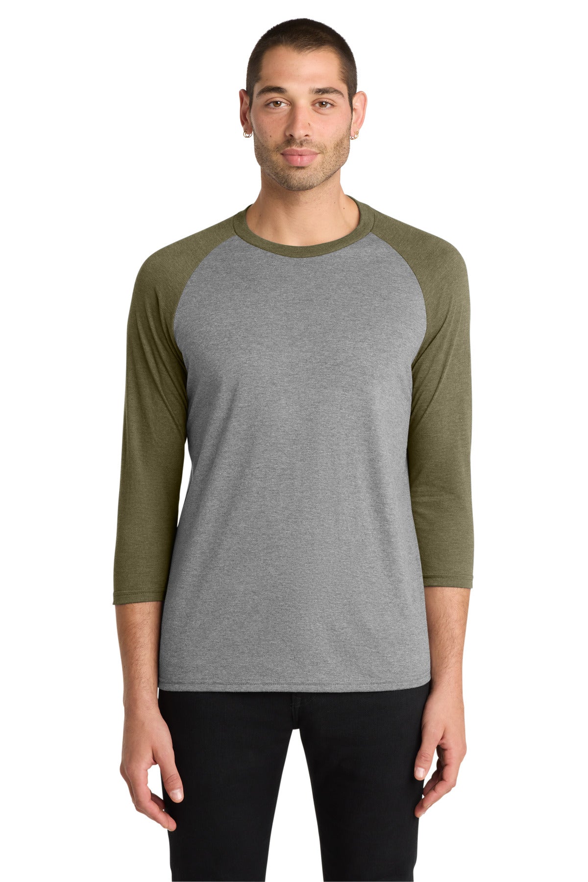 Custom Embroidered District T-Shirts  in Military Green Frost/ Grey Frost