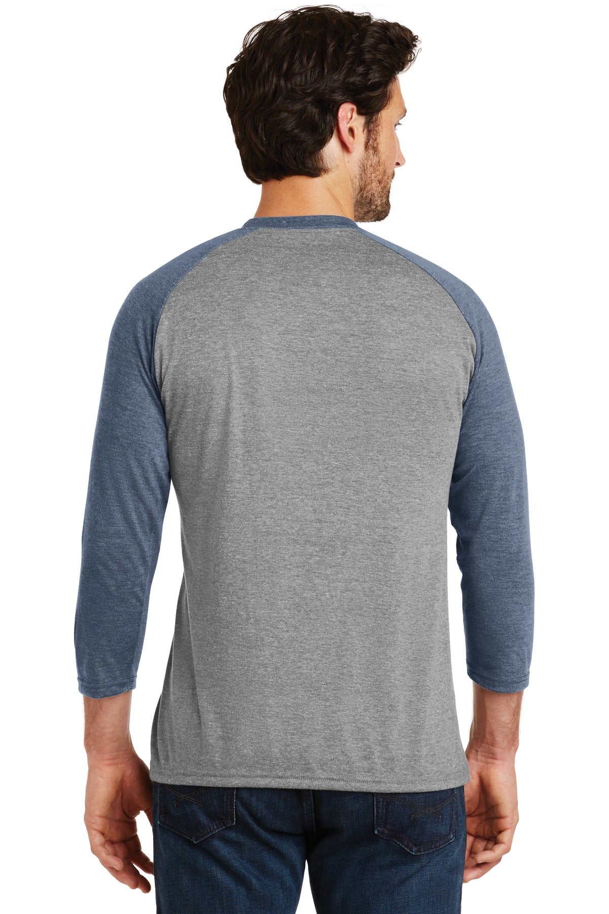 Custom Embroidered District  Perfect Tri 3/4-Sleeve Raglan. DM136,Navy Frost/ Grey Frost