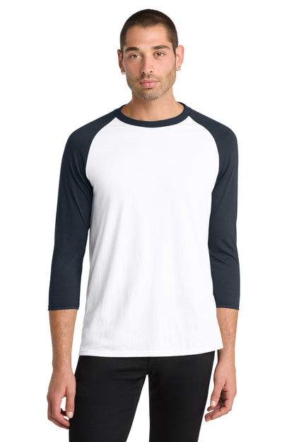 Custom Embroidered District T-Shirts  in New Navy/ White