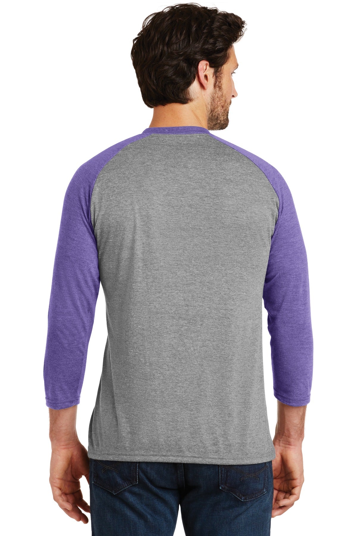 Custom Embroidered District  Perfect Tri 3/4-Sleeve Raglan. DM136,Purple Frost/ Grey Frost