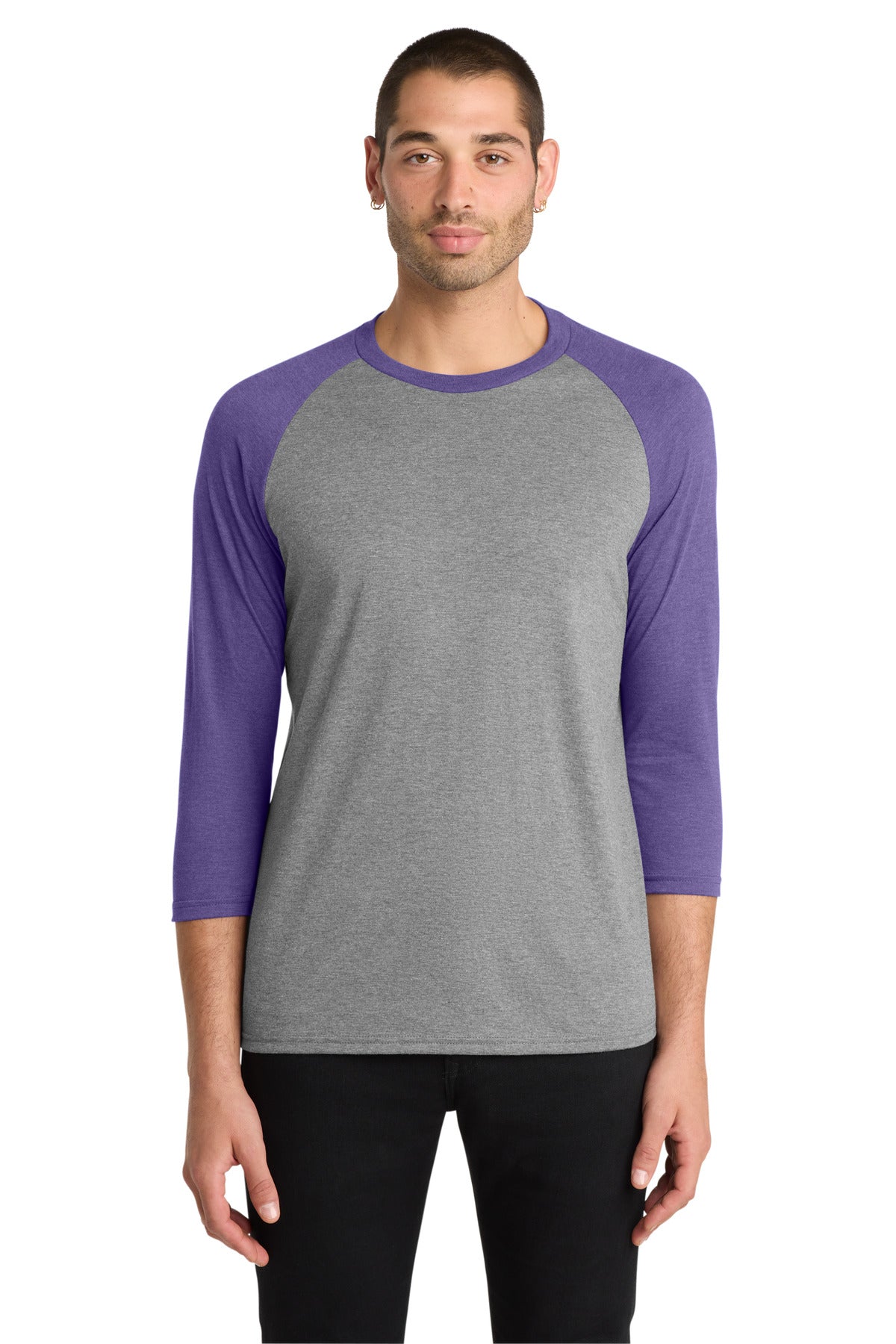 Custom Embroidered District T-Shirts  in Purple Frost/ Grey Frost