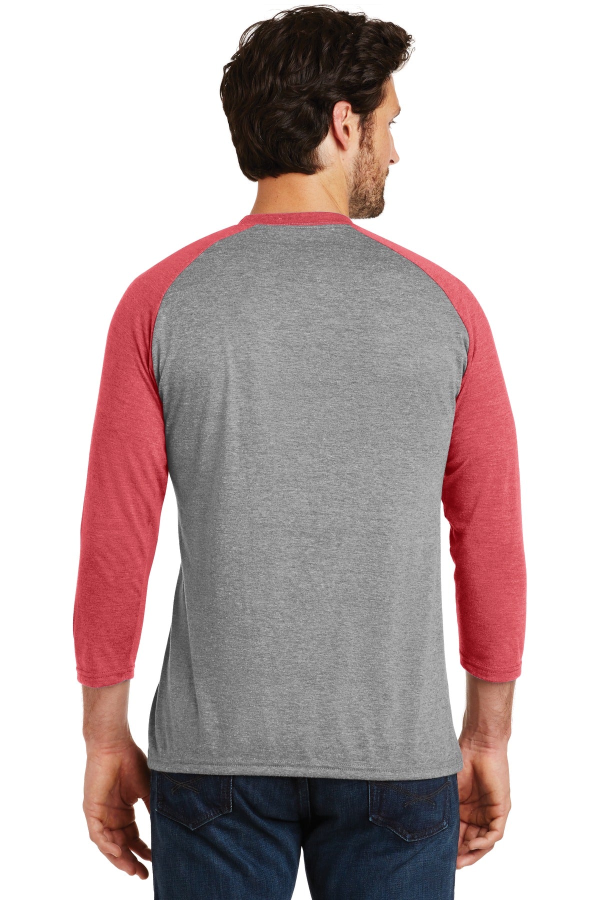 Custom Embroidered District  Perfect Tri 3/4-Sleeve Raglan. DM136,Red Frost/ Grey Frost