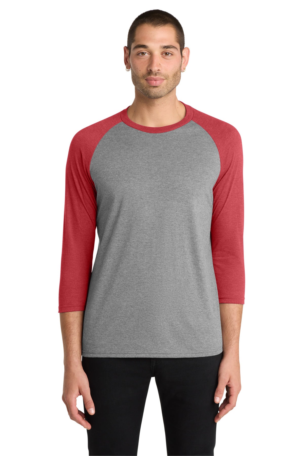 Custom Embroidered District T-Shirts  in Red Frost/ Grey Frost