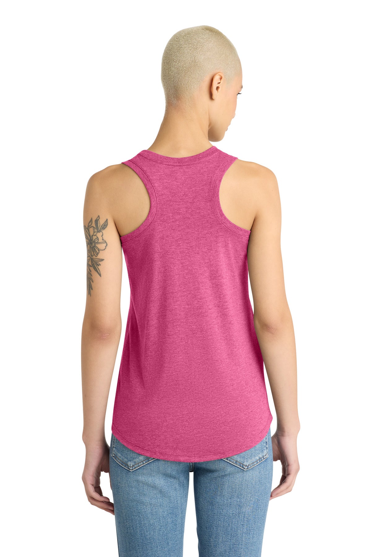 Custom Embroidered District T-Shirts  in Fuchsia Frost
