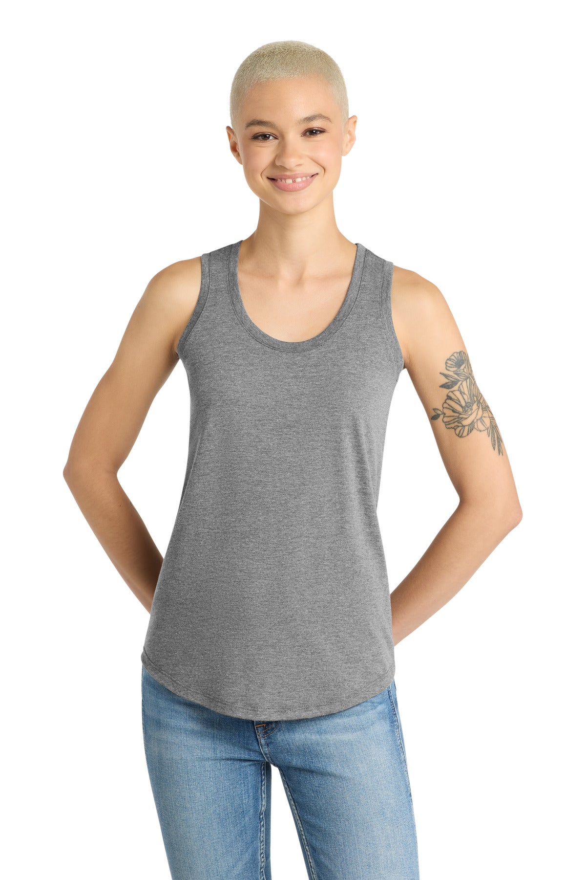 Custom Embroidered District T-Shirts  in Grey Frost