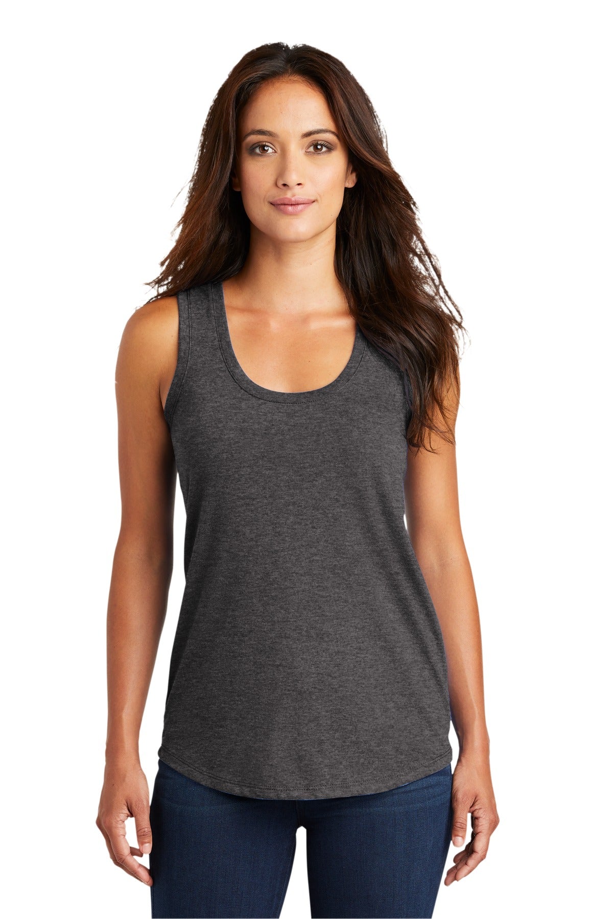 District  Women's Perfect Tri Racerback Tank. DM138L Heathered Charcoal