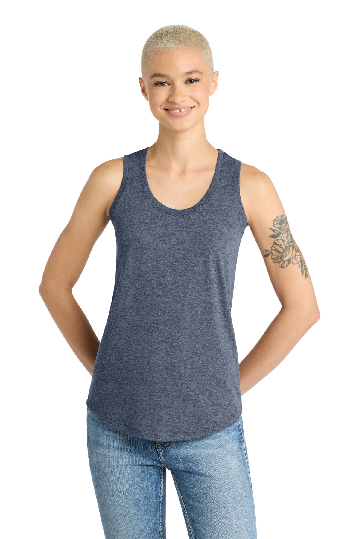 Custom Embroidered District T-Shirts  in Navy Frost
