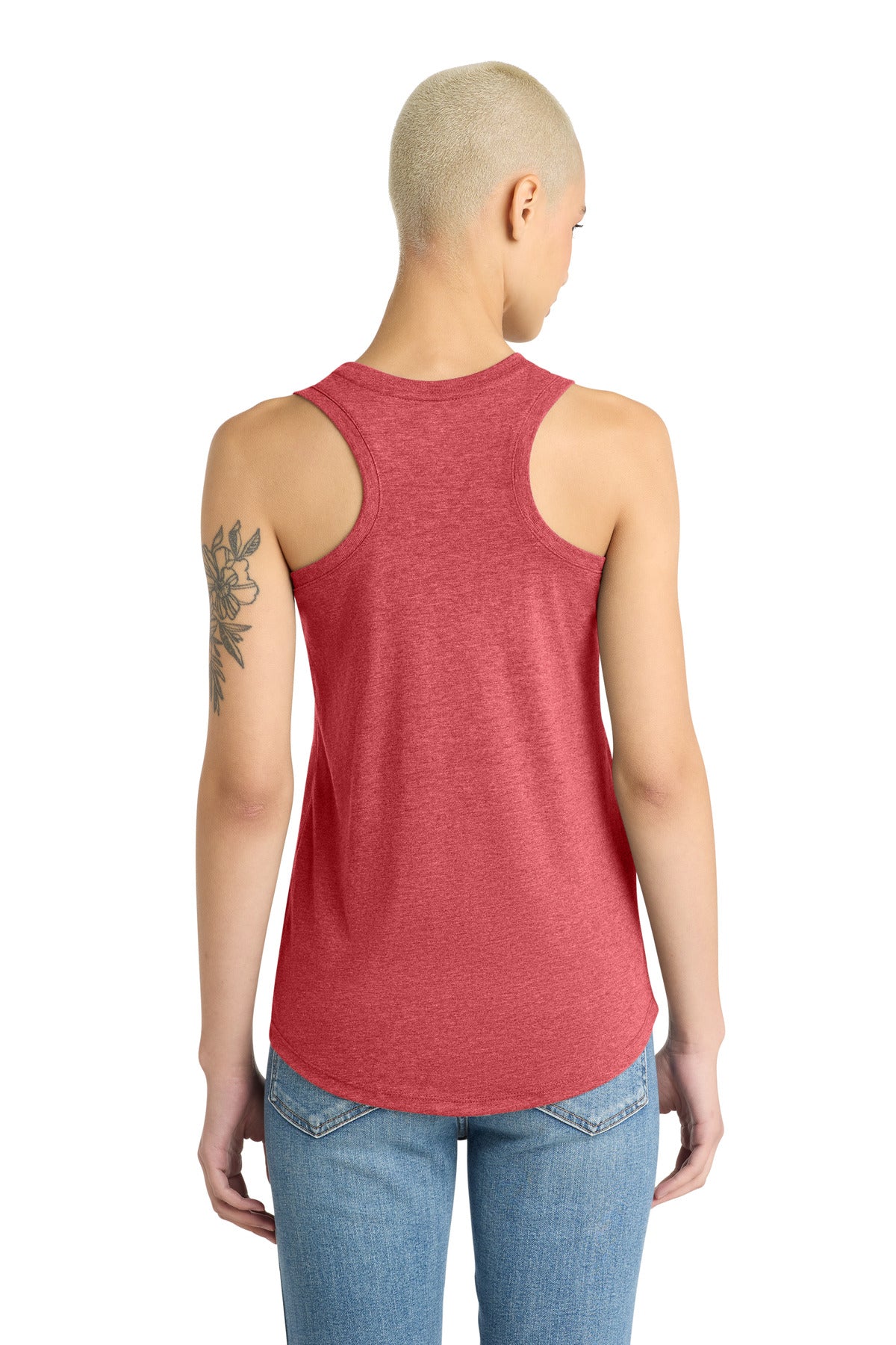 Custom Embroidered District T-Shirts  in Red Frost