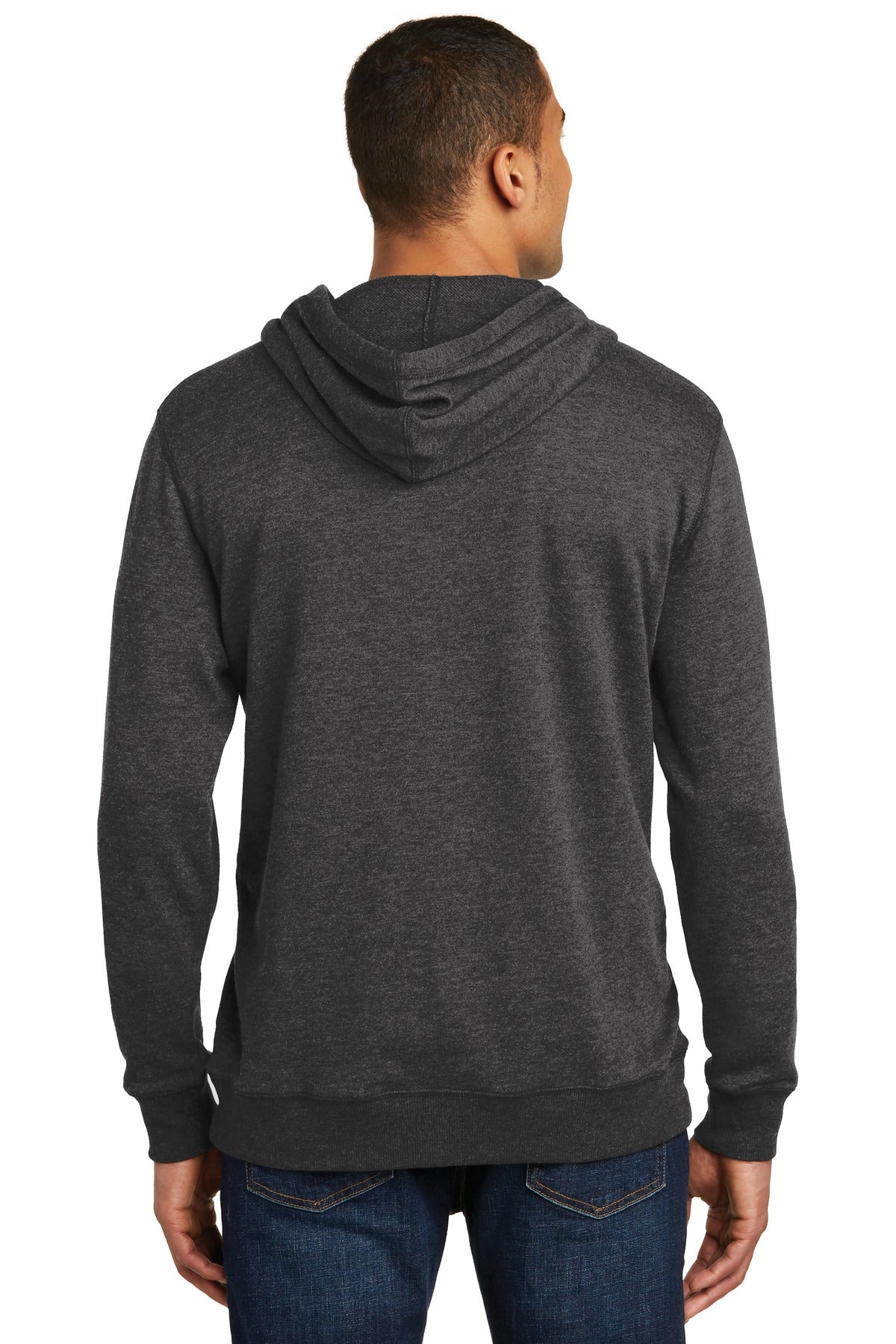 Custom Embroidered District Lightweight Fleece Hoodie. DM391,Heathered Black
