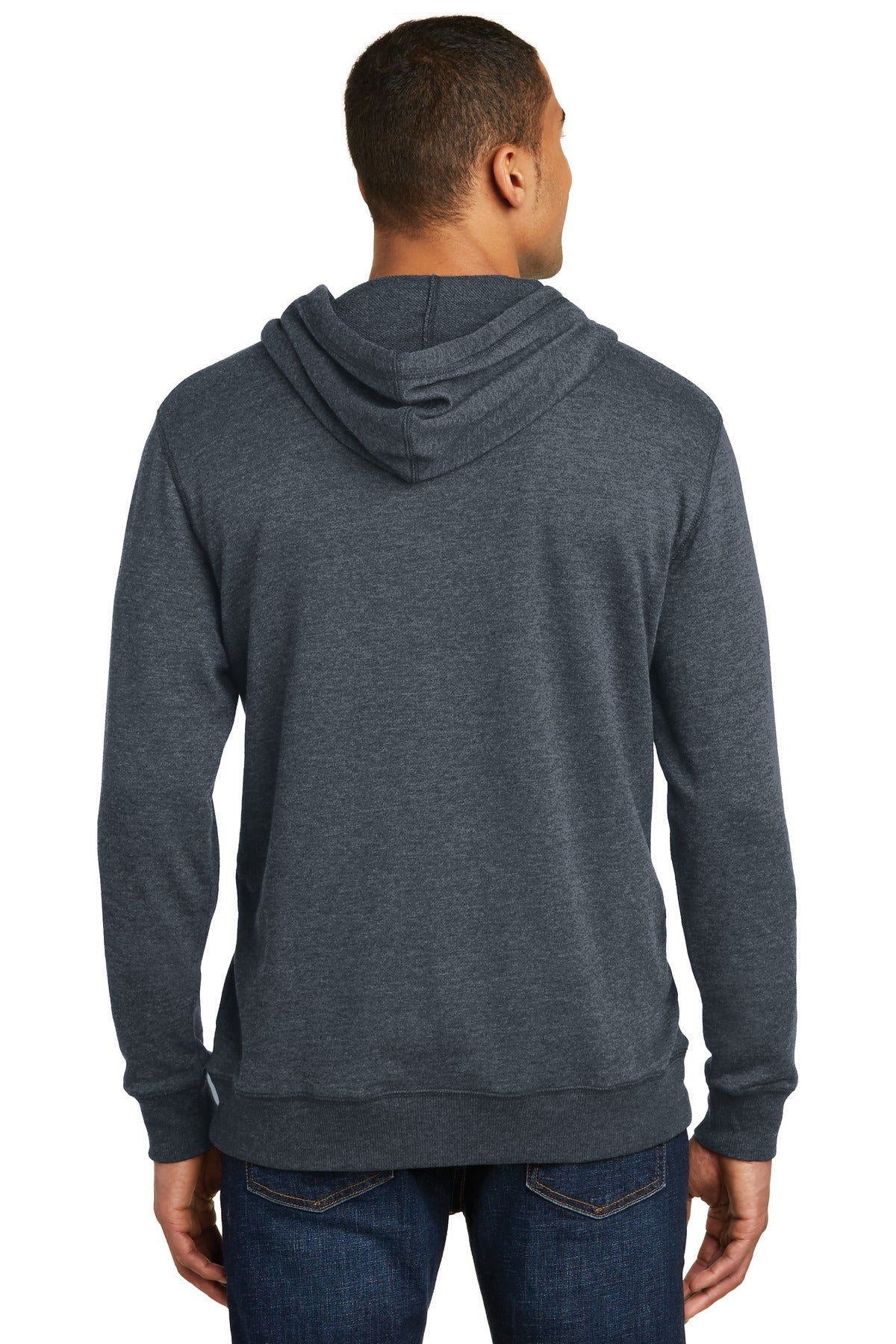 Custom Embroidered District Lightweight Fleece Hoodie. DM391,Heathered Navy