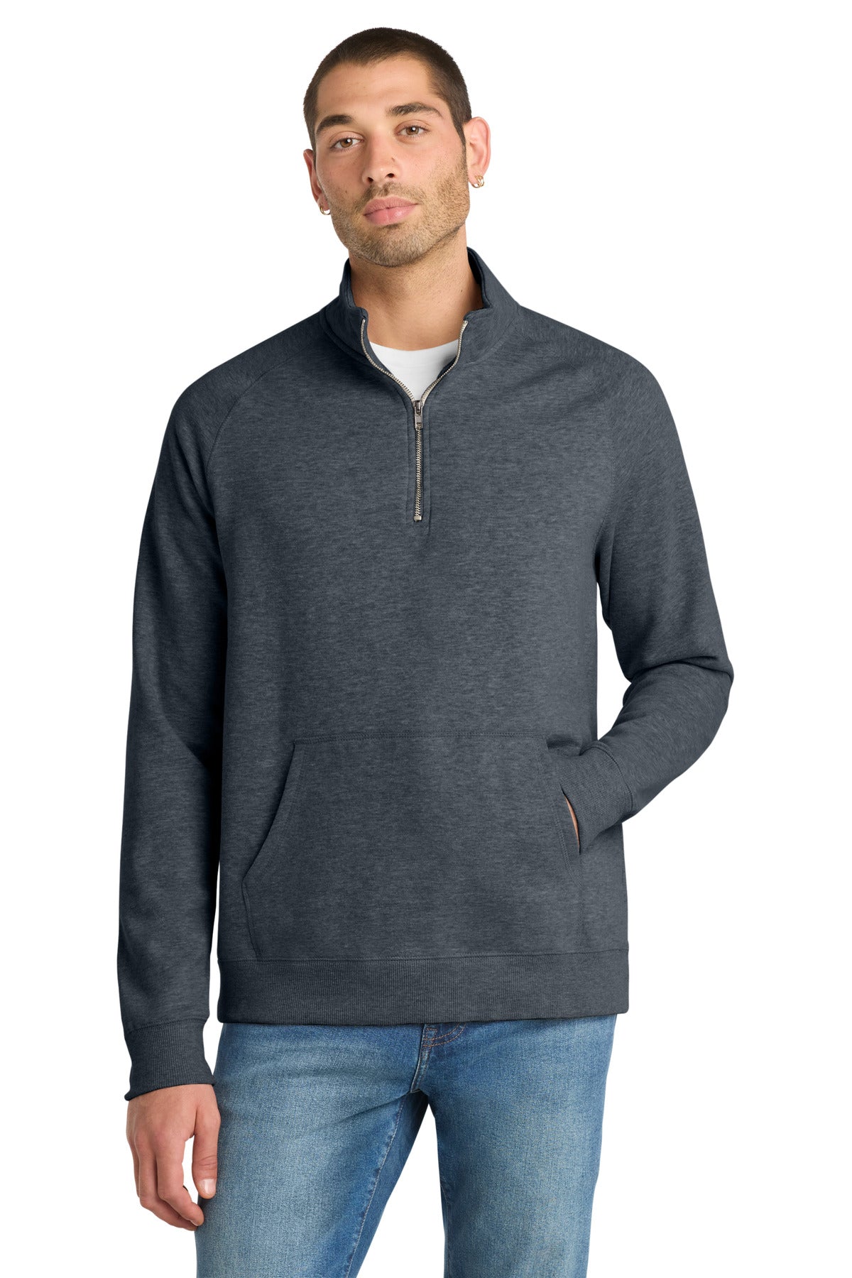 Custom Embroidered District Sweatshirts in Heathered Navy