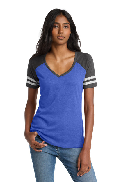 Custom Embroidered District T-Shirts  in Heathered True Royal/ Heathered Charcoal
