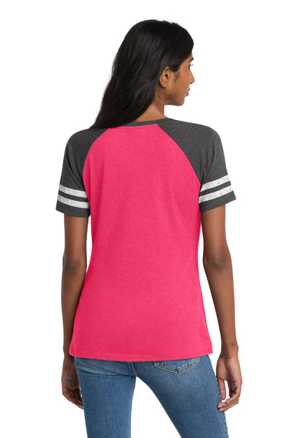 Custom Embroidered District T-Shirts  in Heathered Watermelon/ Heathered Charcoal
