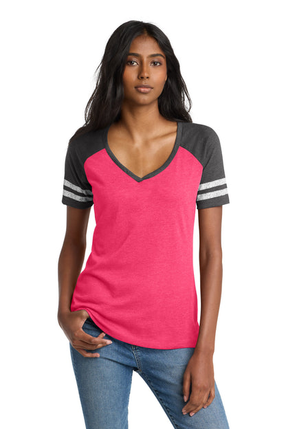 Custom Embroidered District T-Shirts  in Heathered Watermelon/ Heathered Charcoal