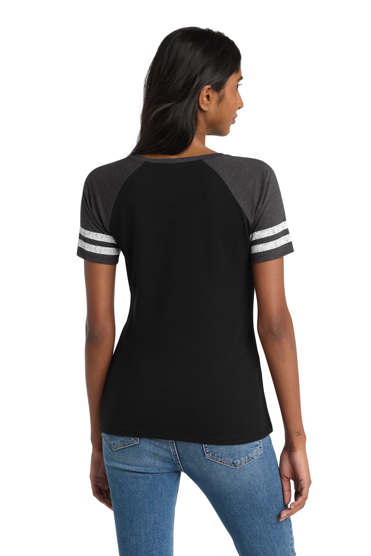 Custom Embroidered District T-Shirts  in Black/ Heathered Charcoal