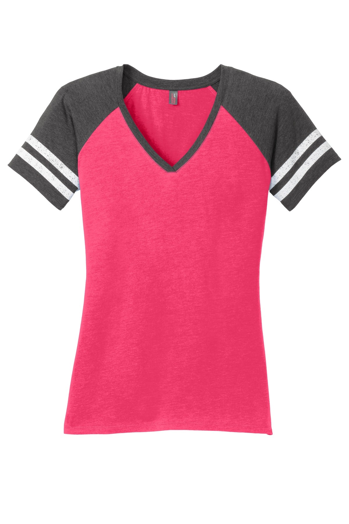 Custom Embroidered District T-Shirts  in Heathered Watermelon/ Heathered Charcoal