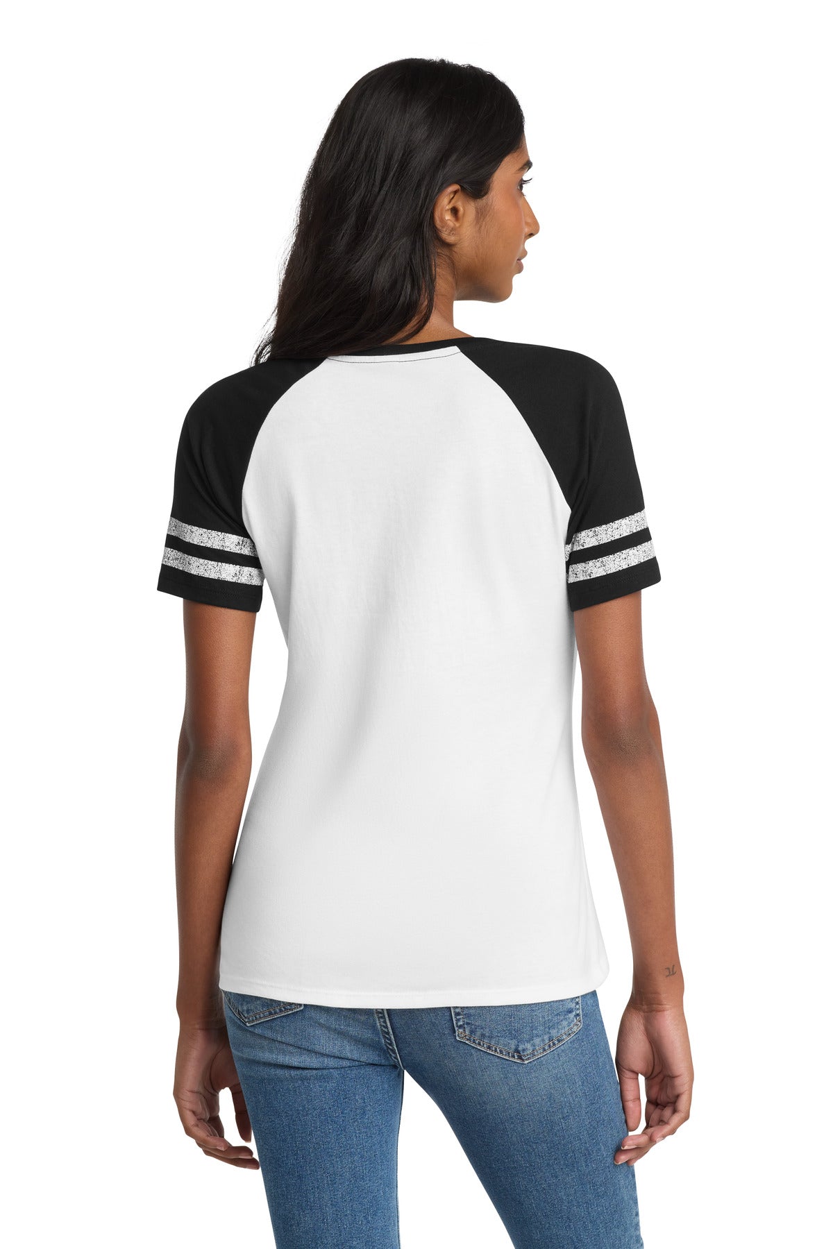 Custom Embroidered District T-Shirts  in White/ Black