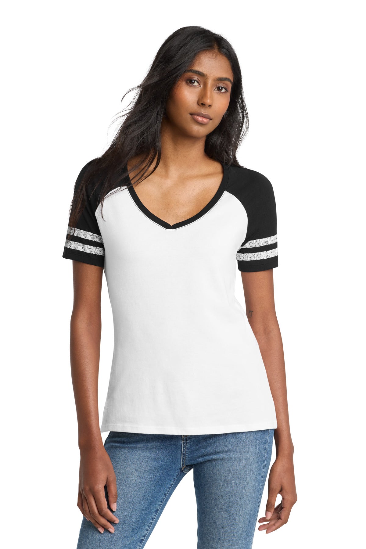 Custom Embroidered District T-Shirts  in White/ Black