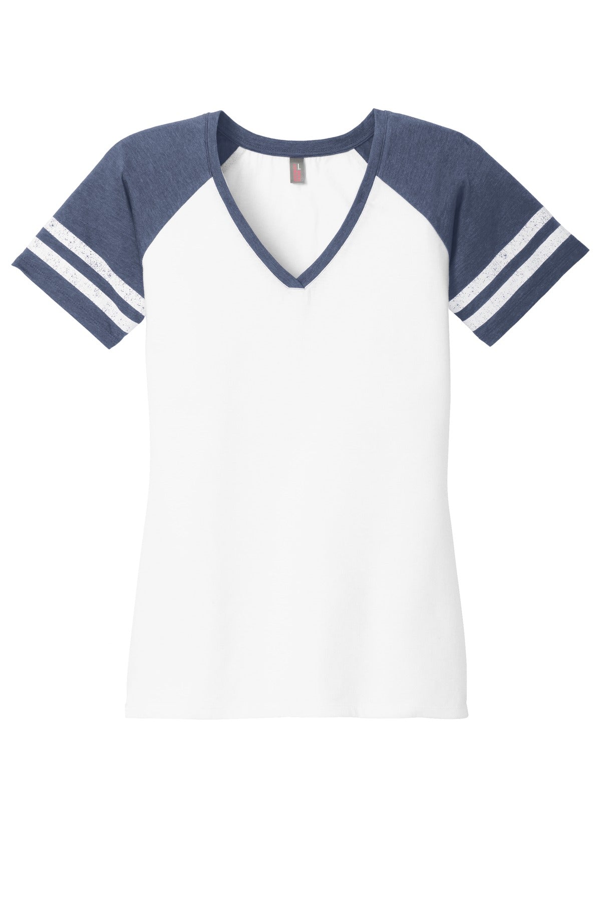 Custom Embroidered District T-Shirts  in White/ Heathered True Navy