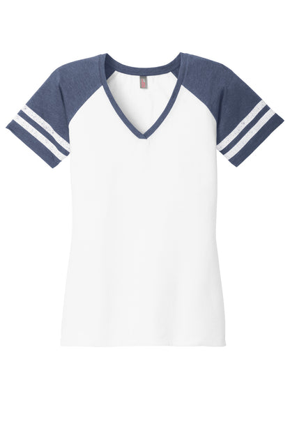 Custom Embroidered District T-Shirts  in White/ Heathered True Navy