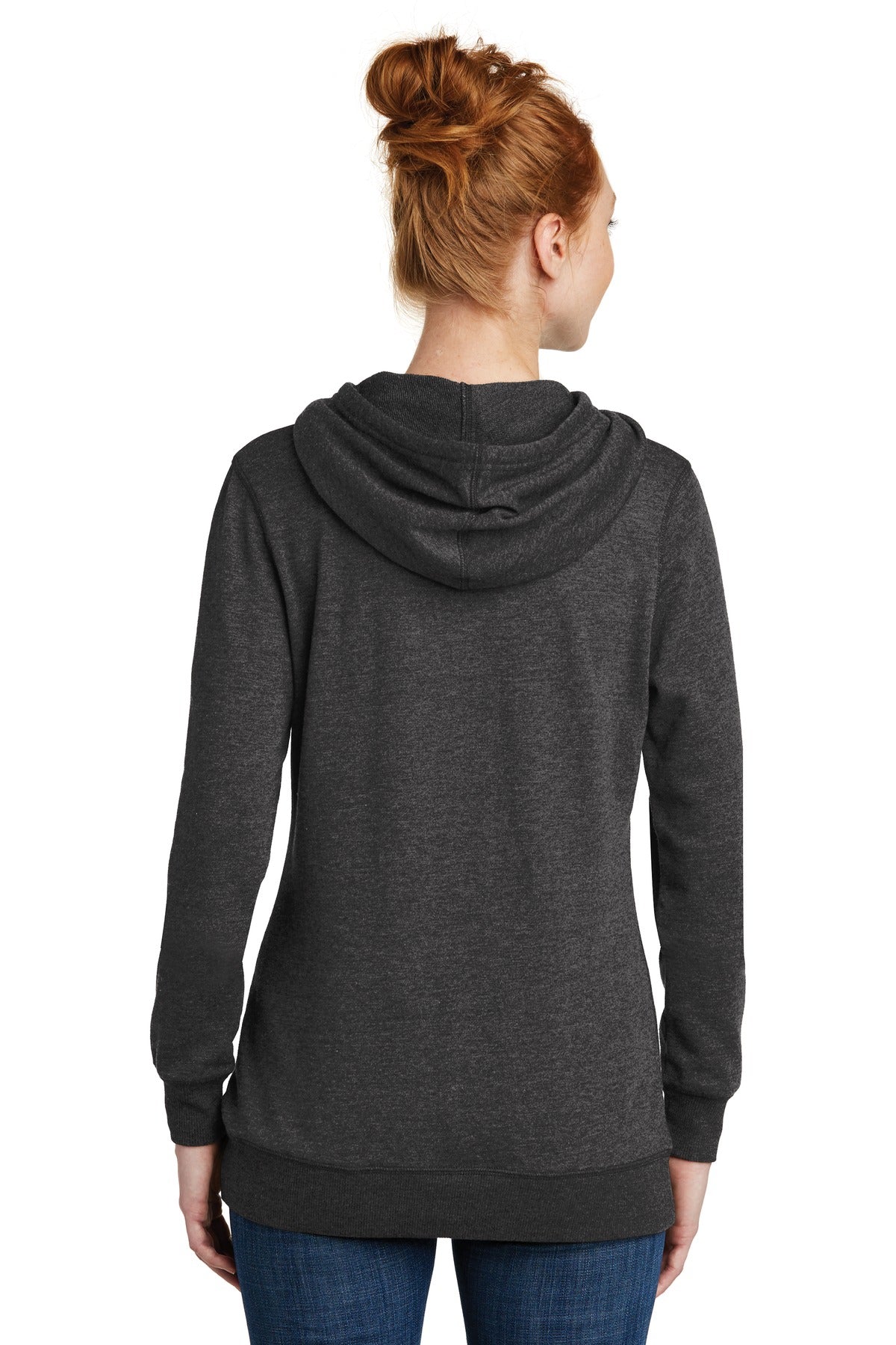 Custom Embroidered District  Women's Lightweight Fleece Hoodie. DM493,Heathered Black