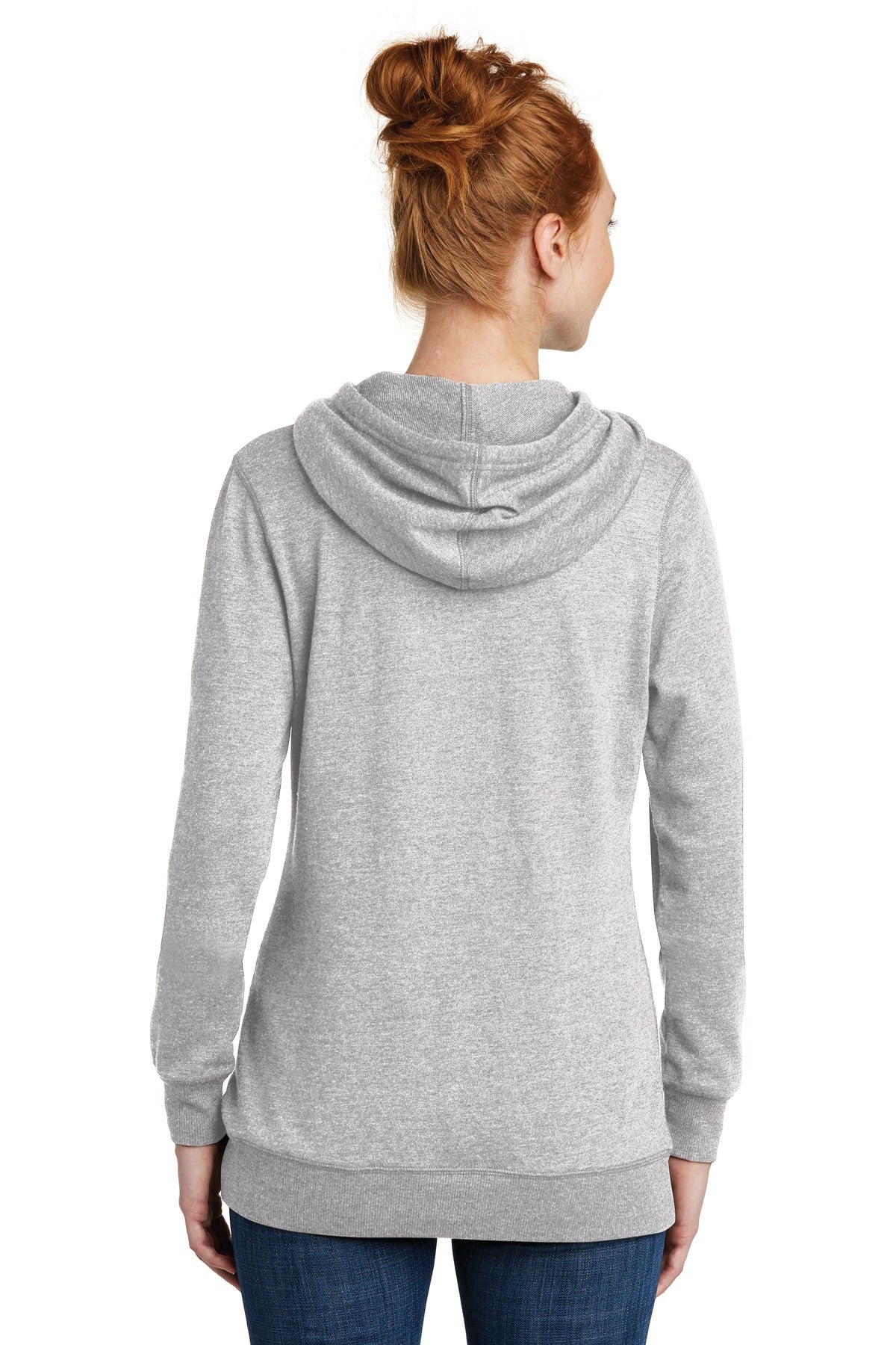 Custom Embroidered District  Women's Lightweight Fleece Hoodie. DM493,Heathered Grey
