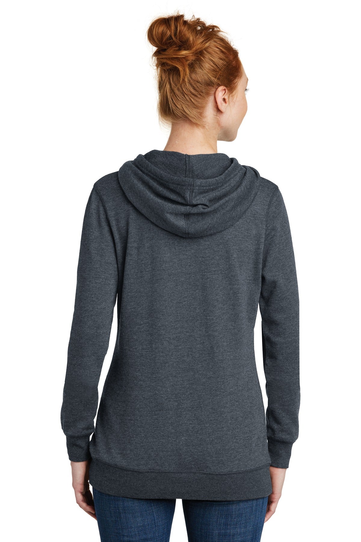 Custom Embroidered District  Women's Lightweight Fleece Hoodie. DM493,Heathered Navy