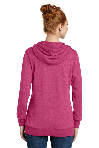 Custom Embroidered District  Women's Lightweight Fleece Hoodie. DM493,Heathered Pink Azalea