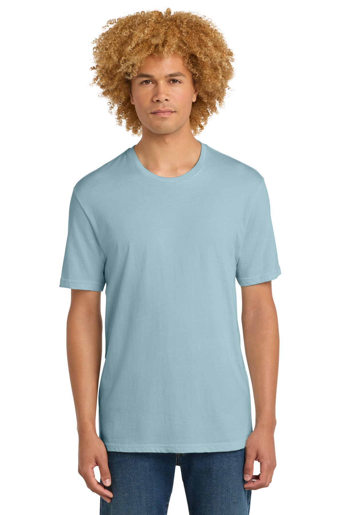 Custom Embroidered District T-Shirts  in Blue Fog
