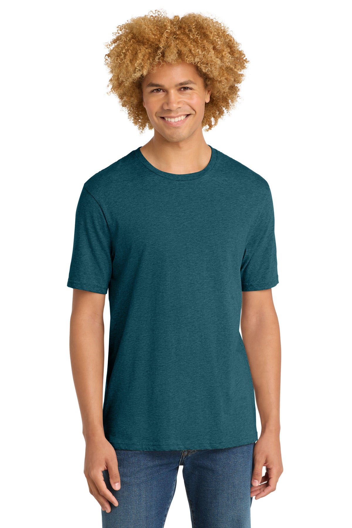 Custom Embroidered District T-Shirts  in Caribbean Blue Heather