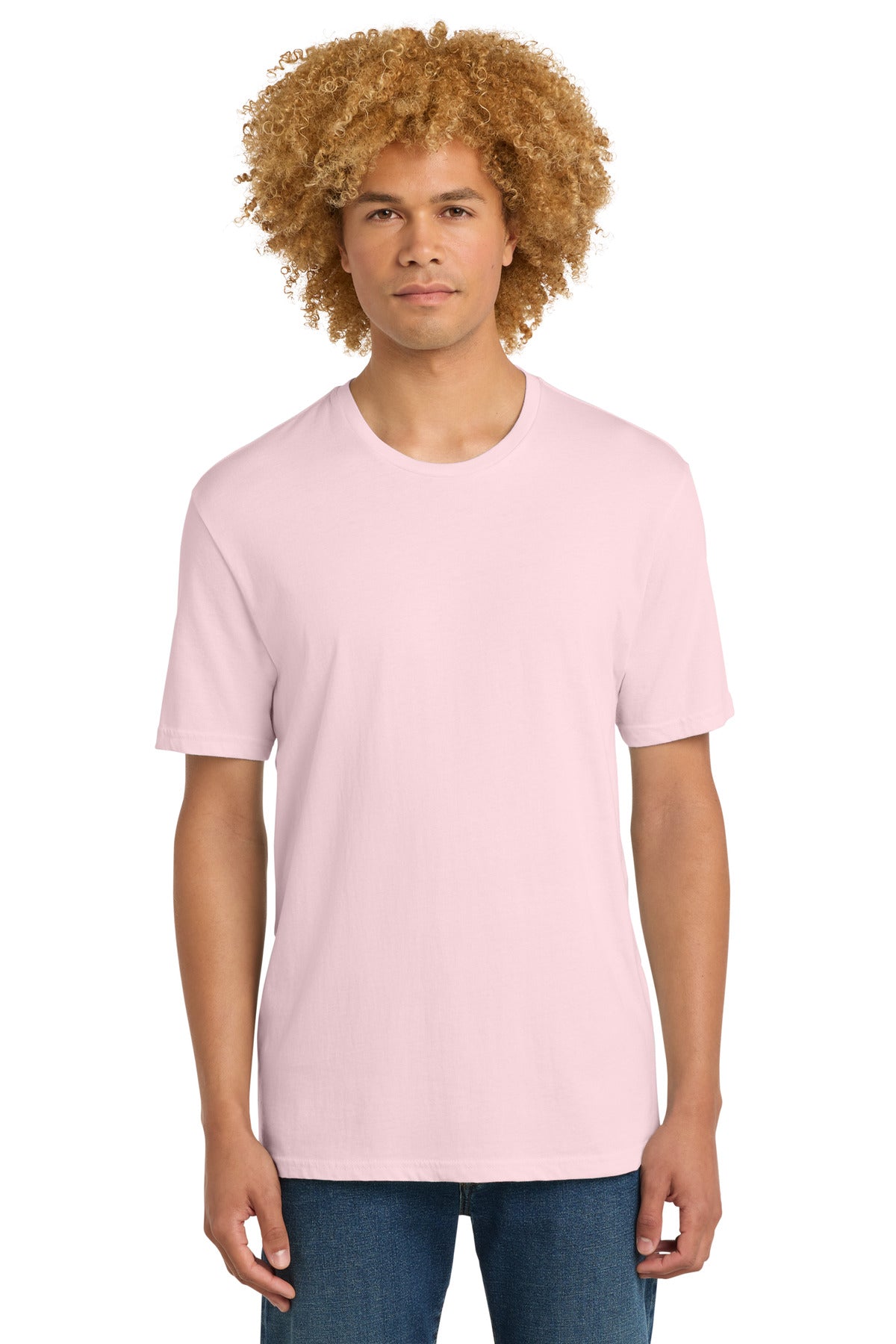 Custom Embroidered District T-Shirts  in Carnation Pink