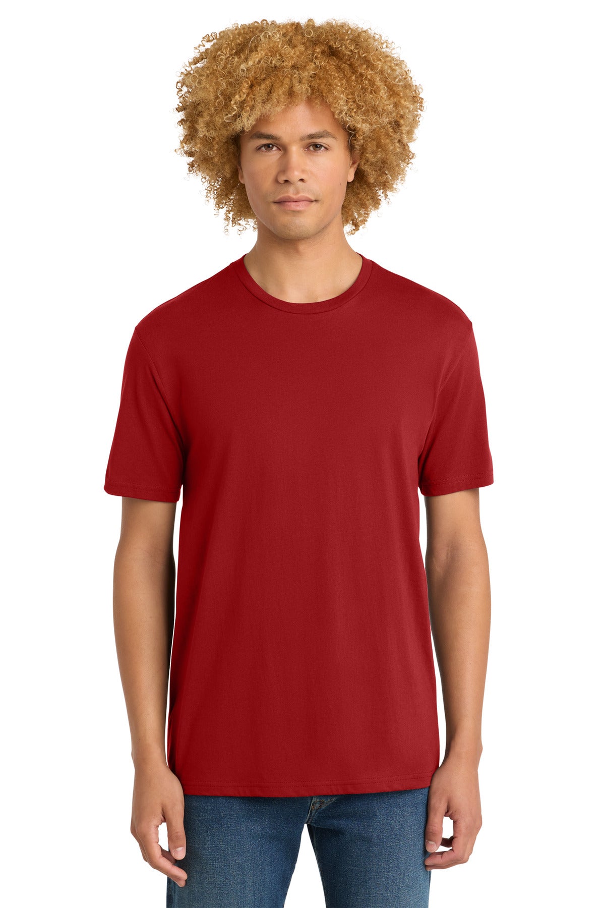 Custom Embroidered District T-Shirts  in Classic Red