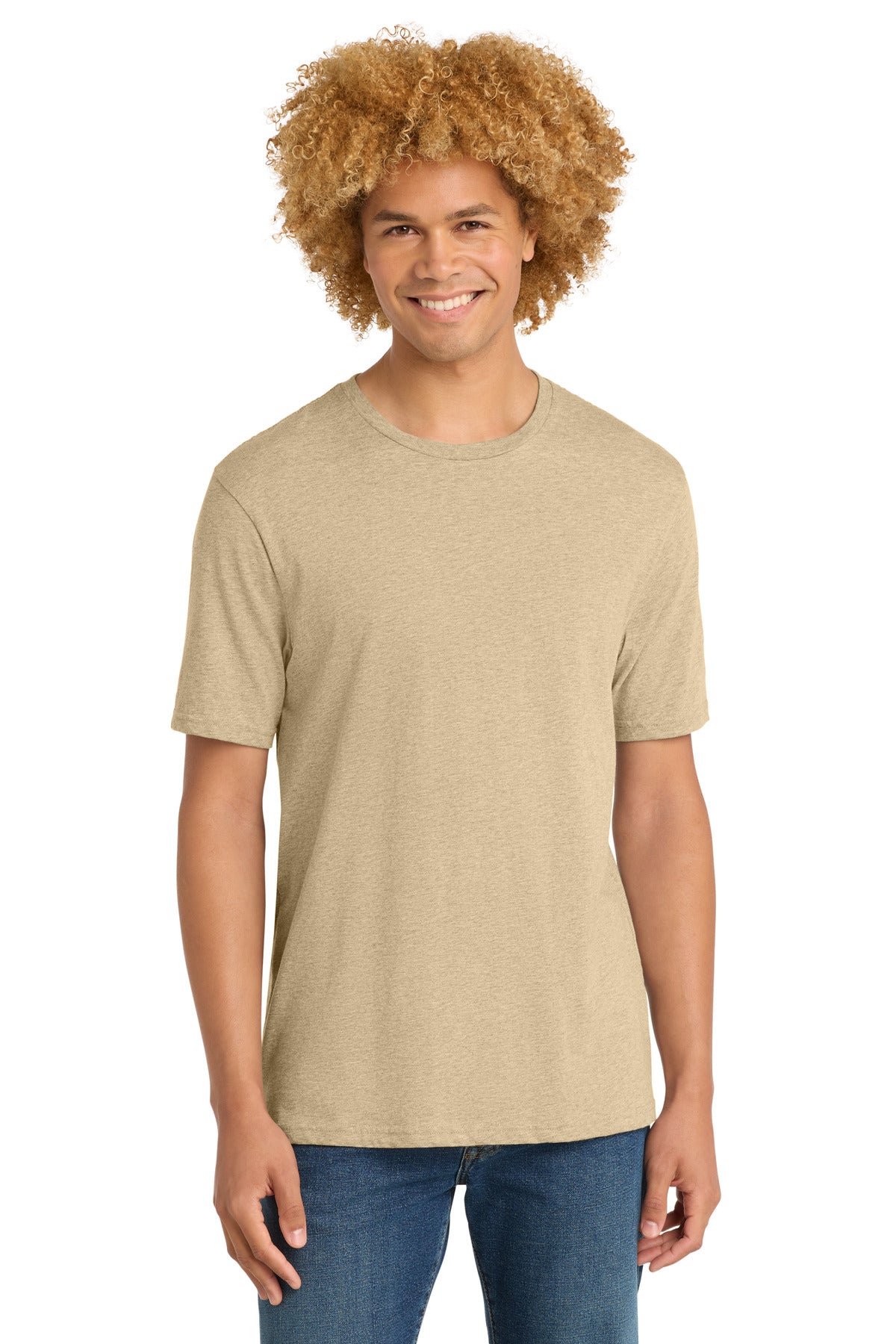 Custom Embroidered District T-Shirts  in Heathered Latte