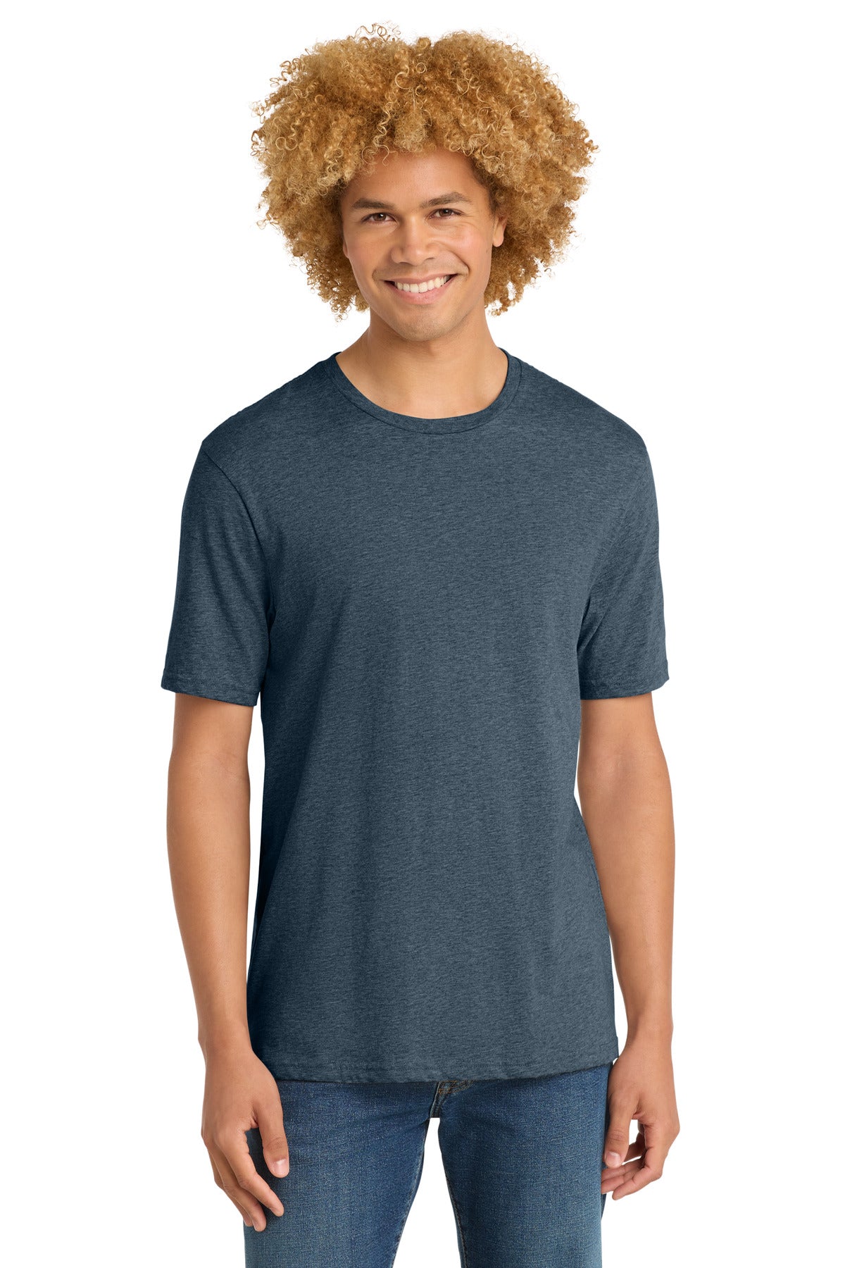 Custom Embroidered District T-Shirts  in Heathered Navy