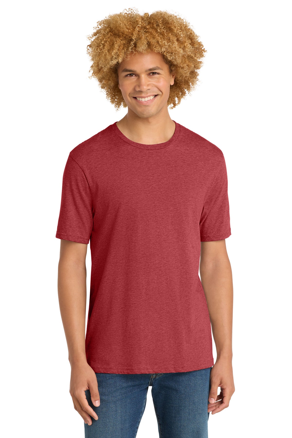 Custom Embroidered District T-Shirts  in Heathered Red