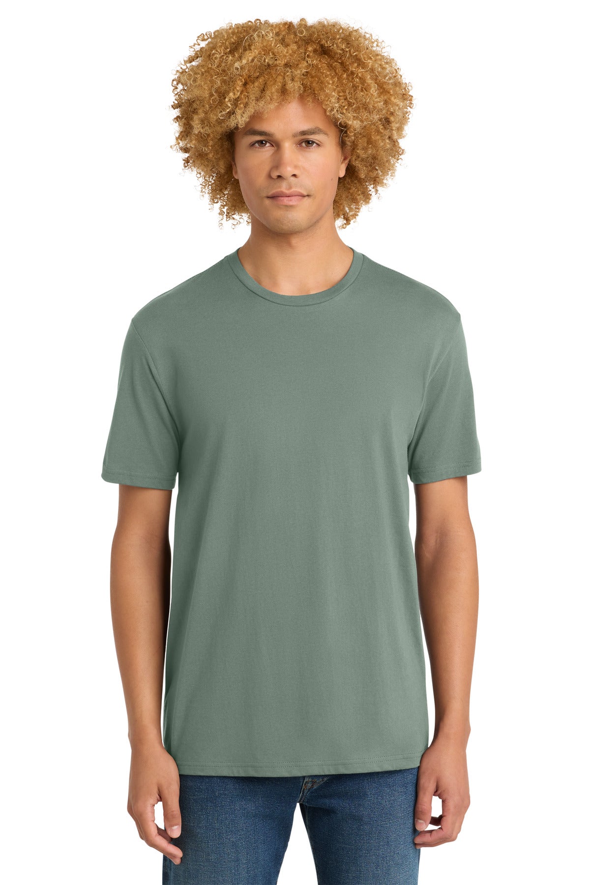 Custom Embroidered District T-Shirts  in Laurel Green