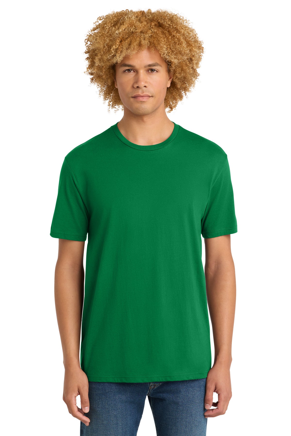 Custom Embroidered District T-Shirts  in Meadow Green