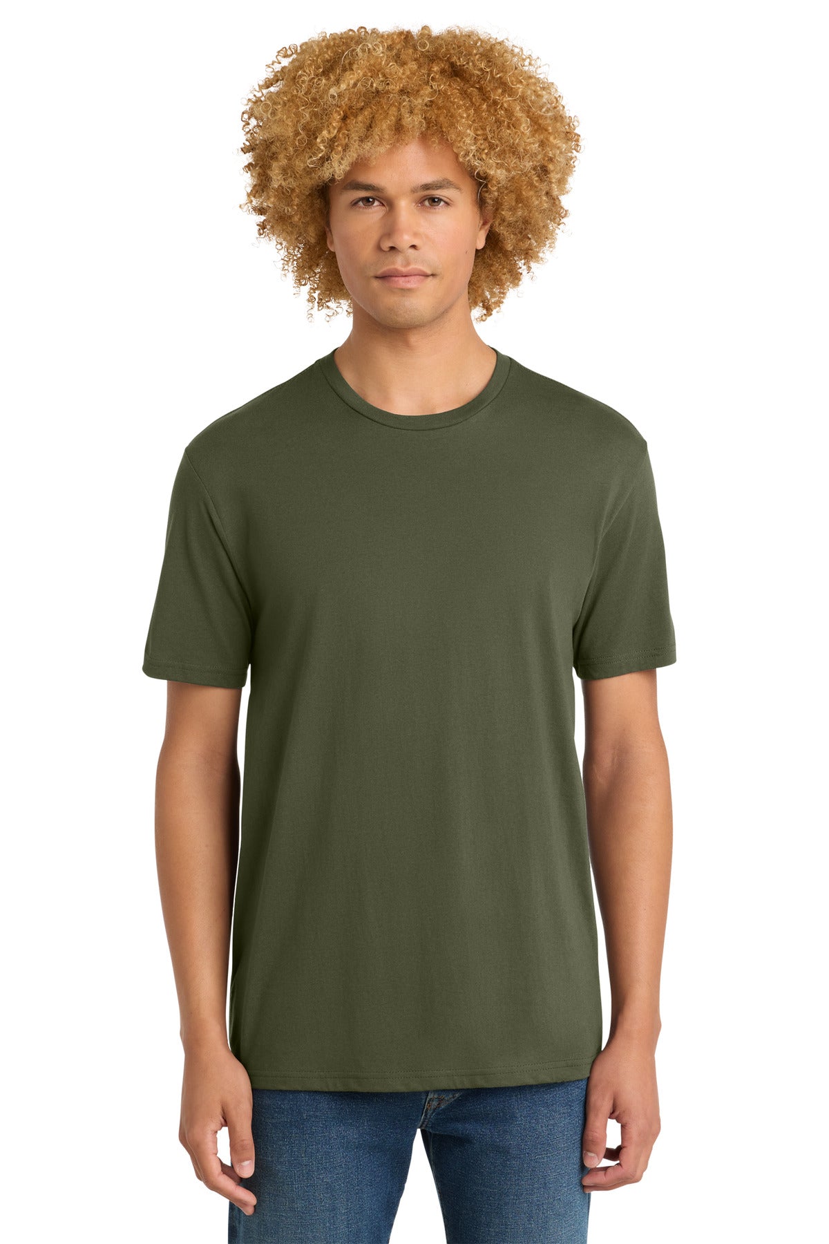 Custom Embroidered District T-Shirts  in Military Green