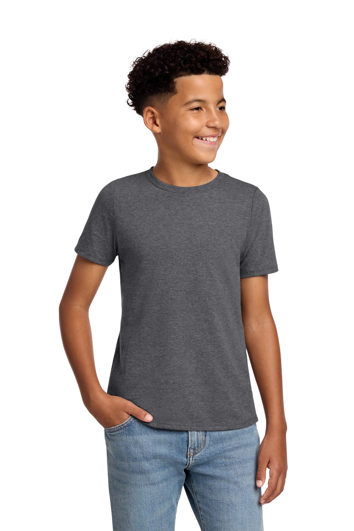 Custom Embroidered District T-Shirts  in Heathered Charcoal
