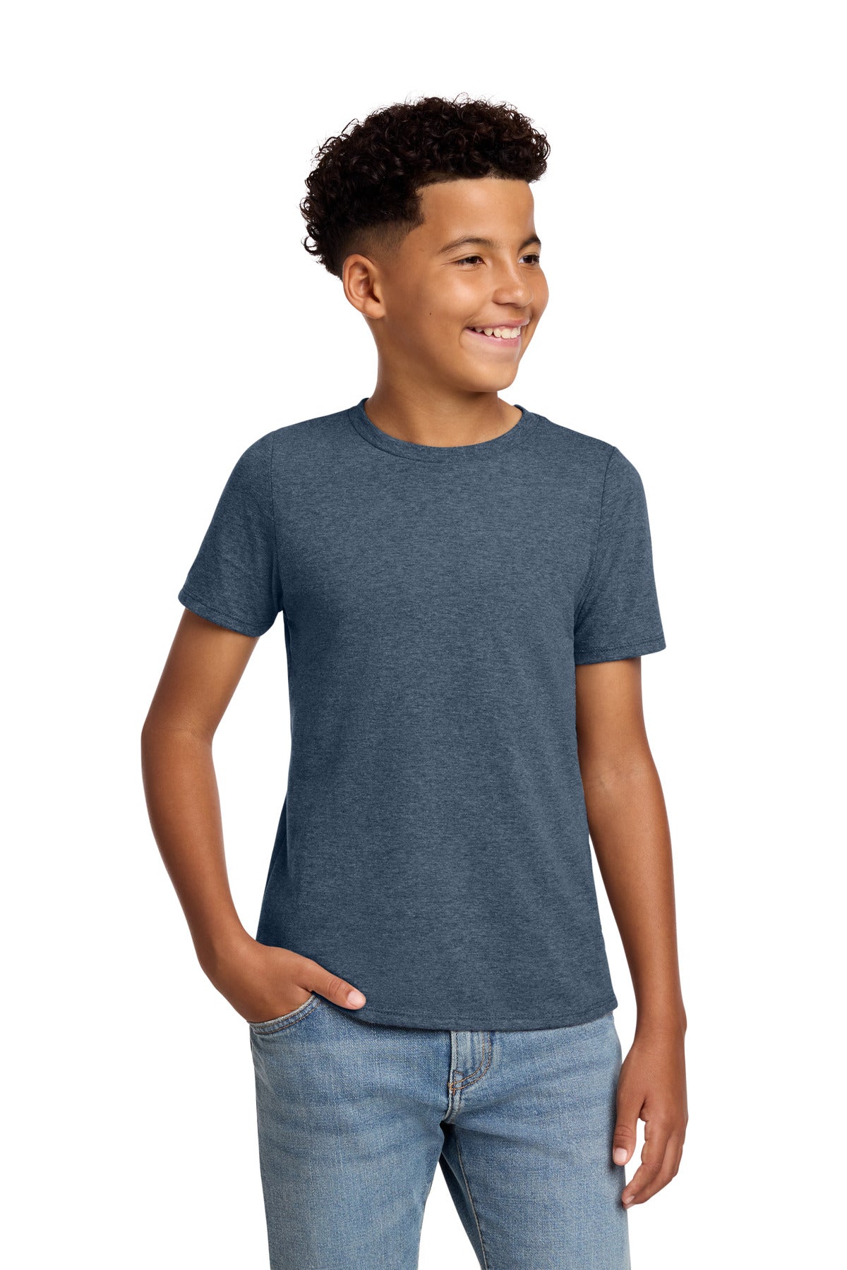Custom Embroidered District T-Shirts  in Heathered Navy