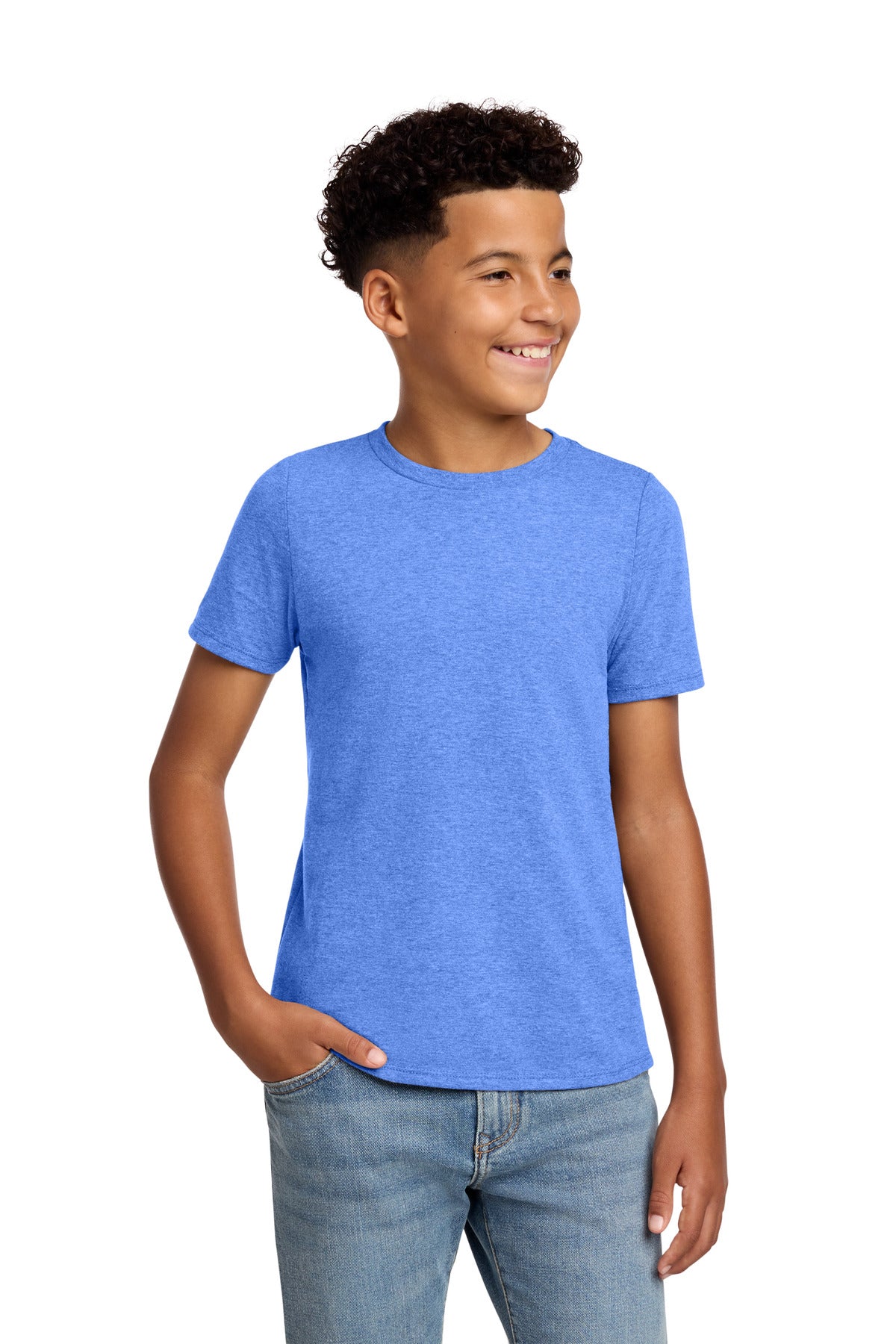 Custom Embroidered District T-Shirts  in Heathered Royal