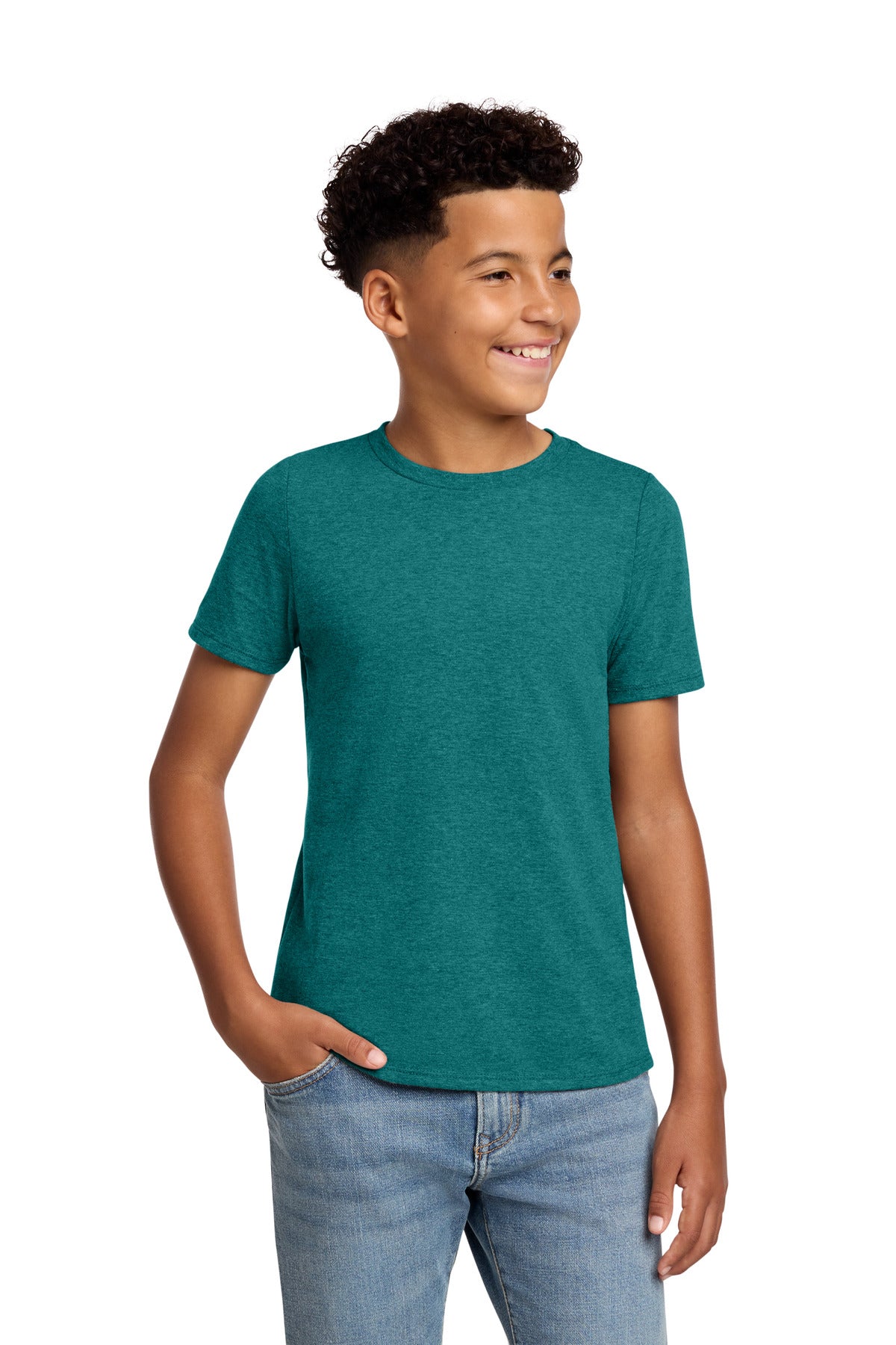 Custom Embroidered District T-Shirts  in Heathered Teal